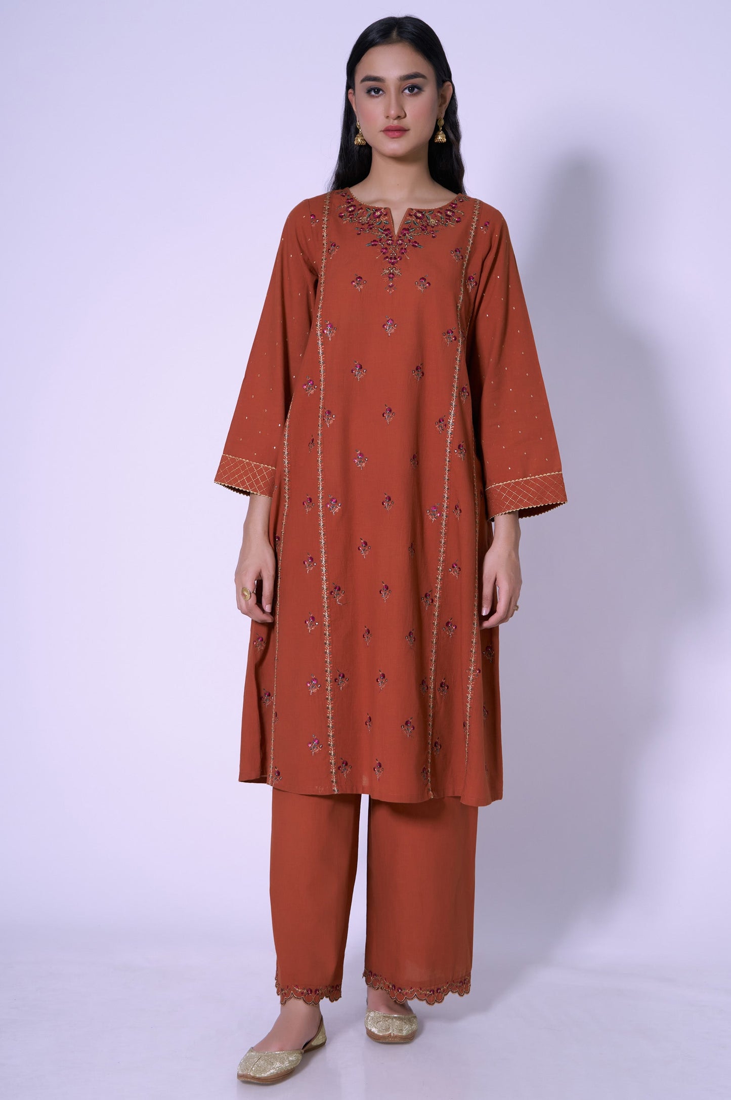 Stitched 2 Piece Cambric Embroidered Outfit