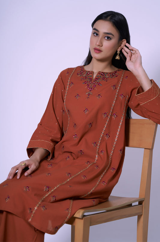 Stitched 2 Piece Cambric Embroidered Outfit