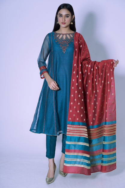 Stitched 2 Piece Khaddi Net Embroidered Shirt & Bottom