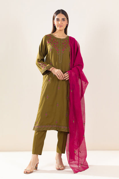 Stitched 2 Piece Embroidered Raw Silk Outfit