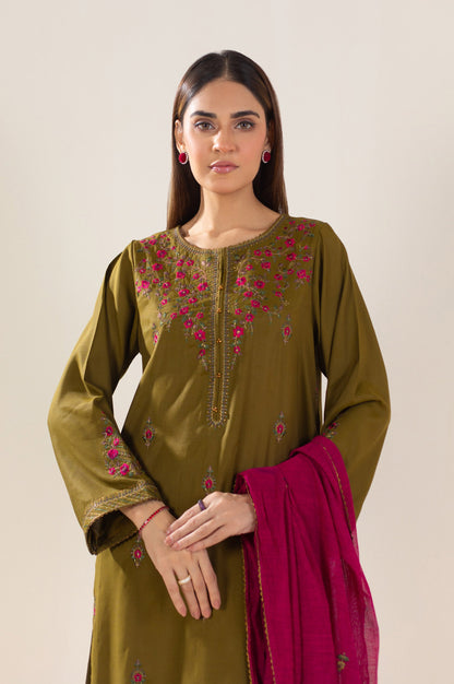 Stitched 2 Piece Embroidered Raw Silk Outfit