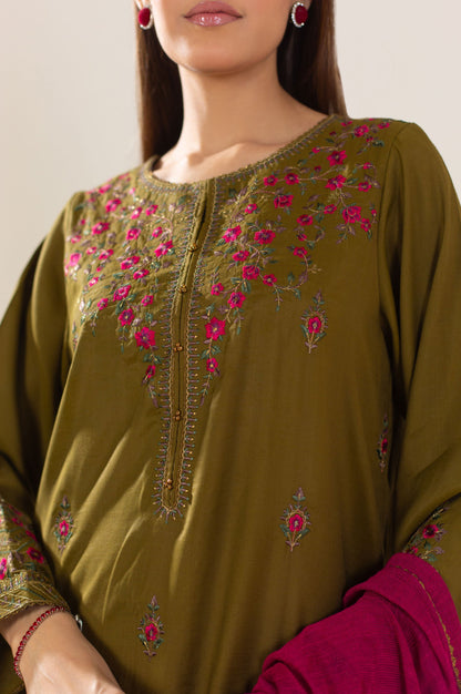 Stitched 2 Piece Embroidered Raw Silk Outfit