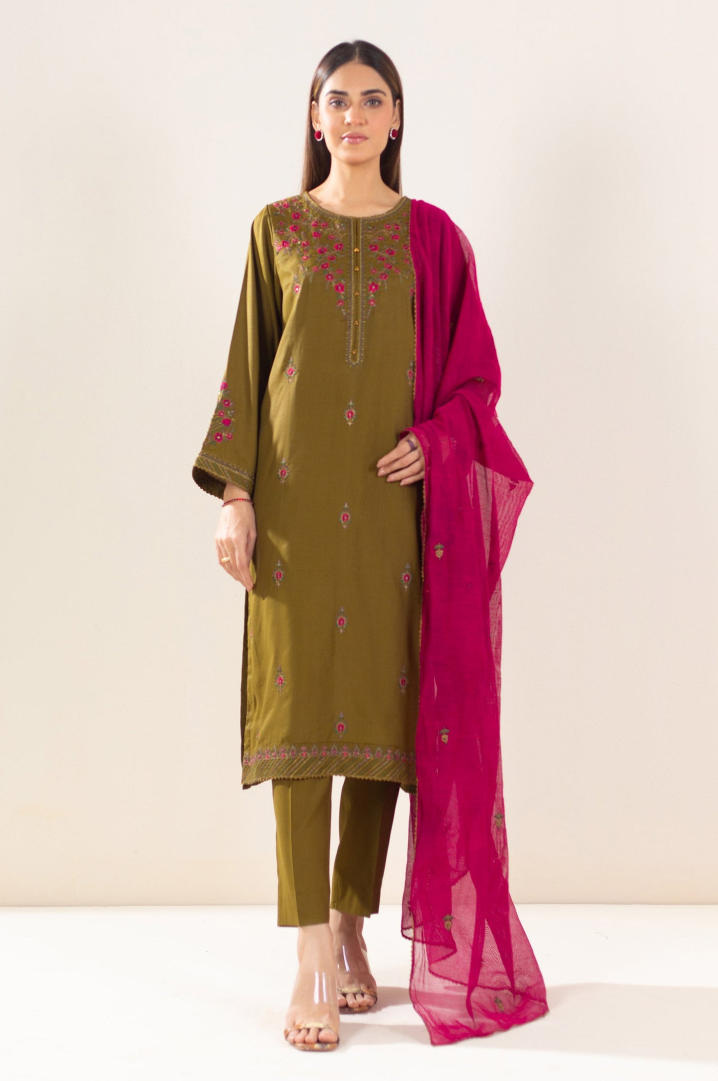 Stitched 2 Piece Embroidered Raw Silk Outfit