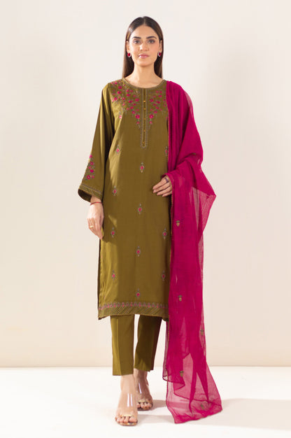 Stitched 2 Piece Embroidered Raw Silk Outfit