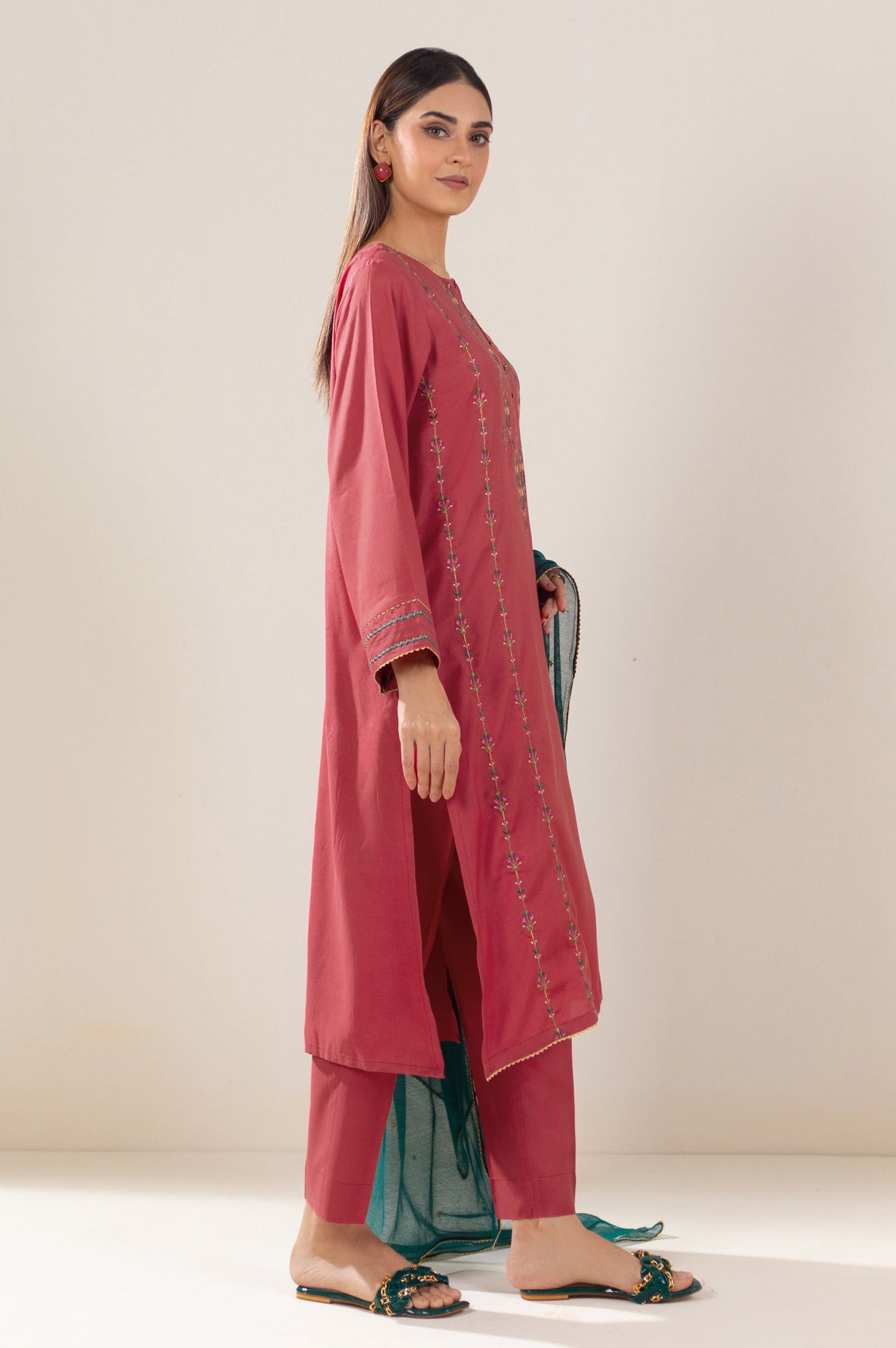 Stitched 2 Piece Embroidered Raw Silk Outfit