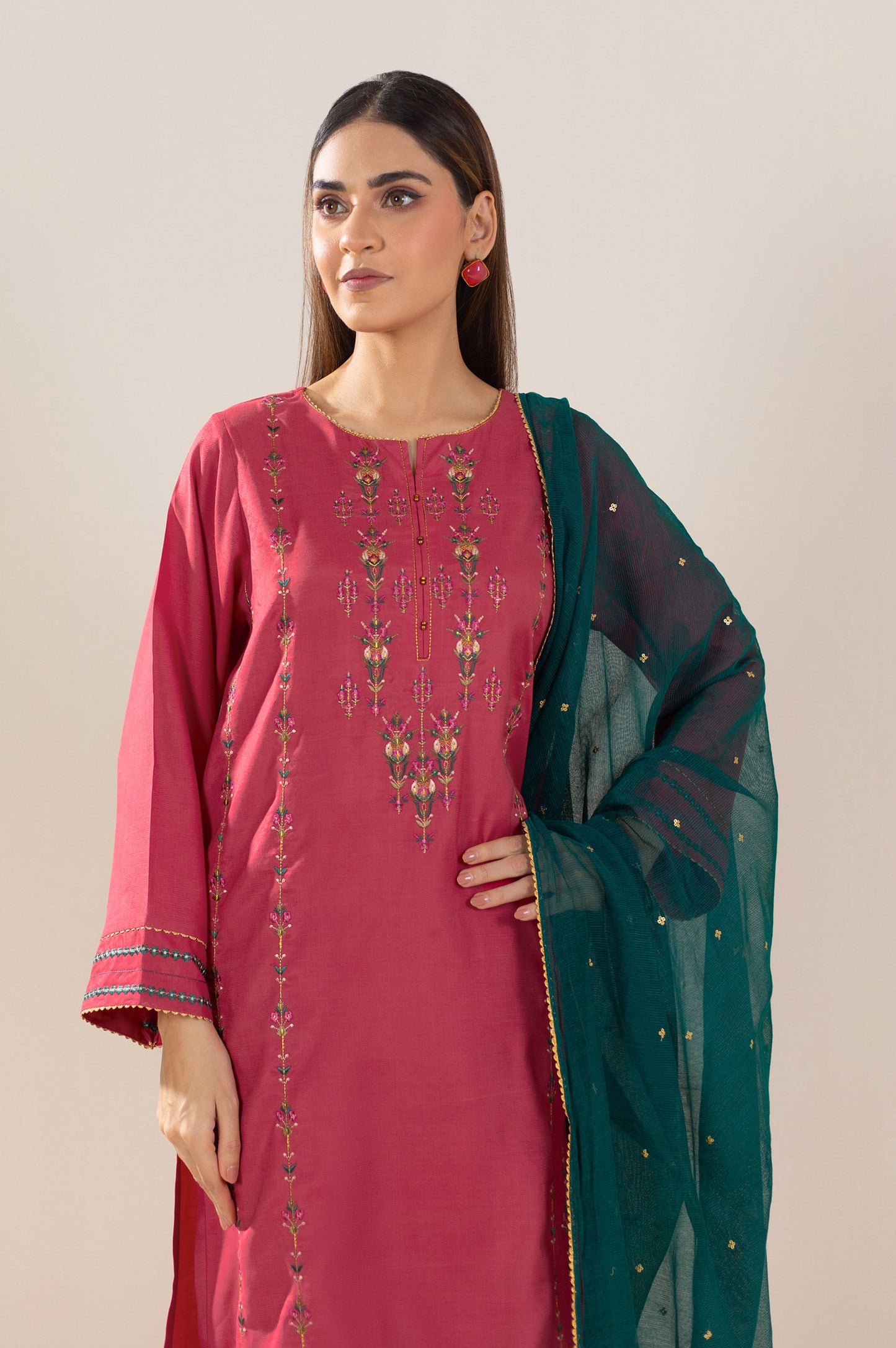 Stitched 2 Piece Embroidered Raw Silk Outfit