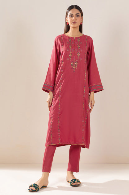 Stitched 2 Piece Embroidered Raw Silk Outfit