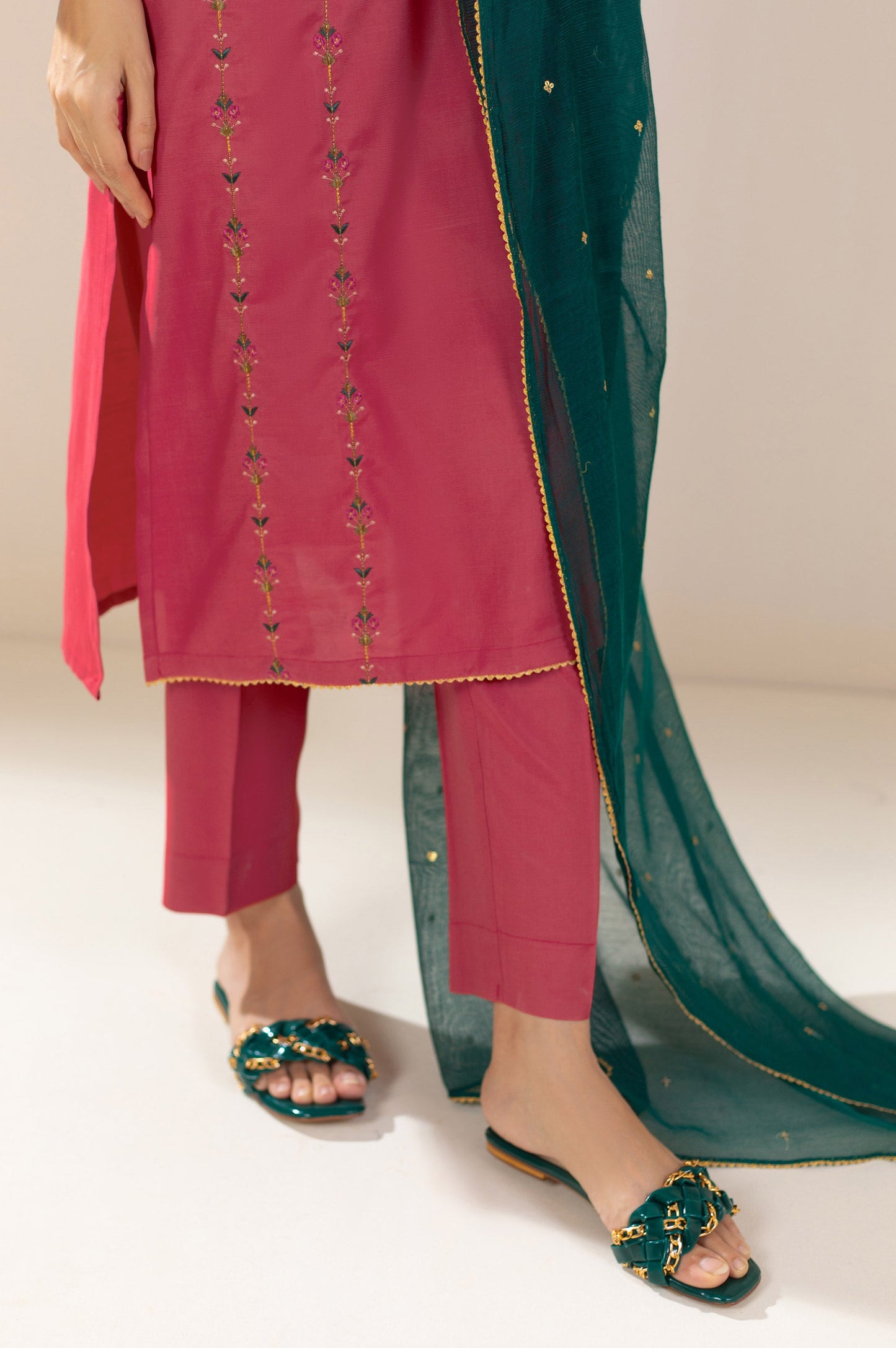 Stitched 2 Piece Embroidered Raw Silk Outfit