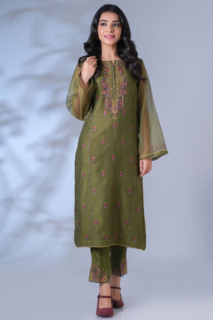 Stitched 2 Piece Khaddi Net Embroidered Outfit