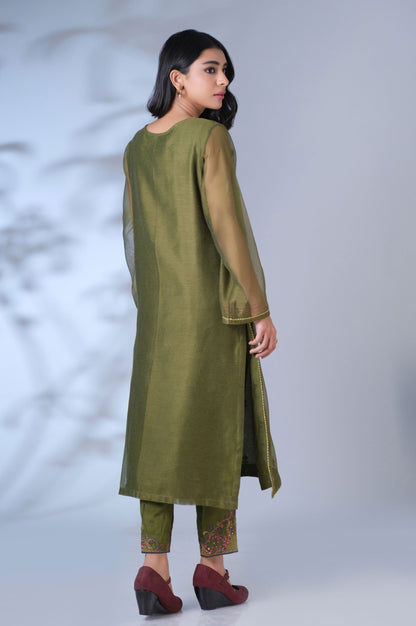 Stitched 2 Piece Khaddi Net Embroidered Outfit