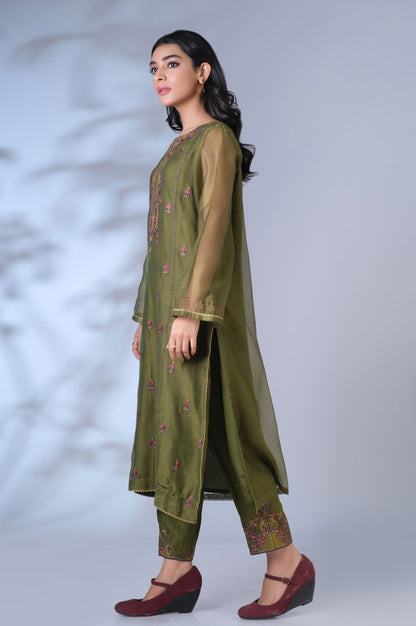 Stitched 2 Piece Khaddi Net Embroidered Outfit