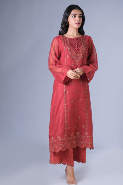 Stitched 2 Piece Khadi Net Embroidered Outfit