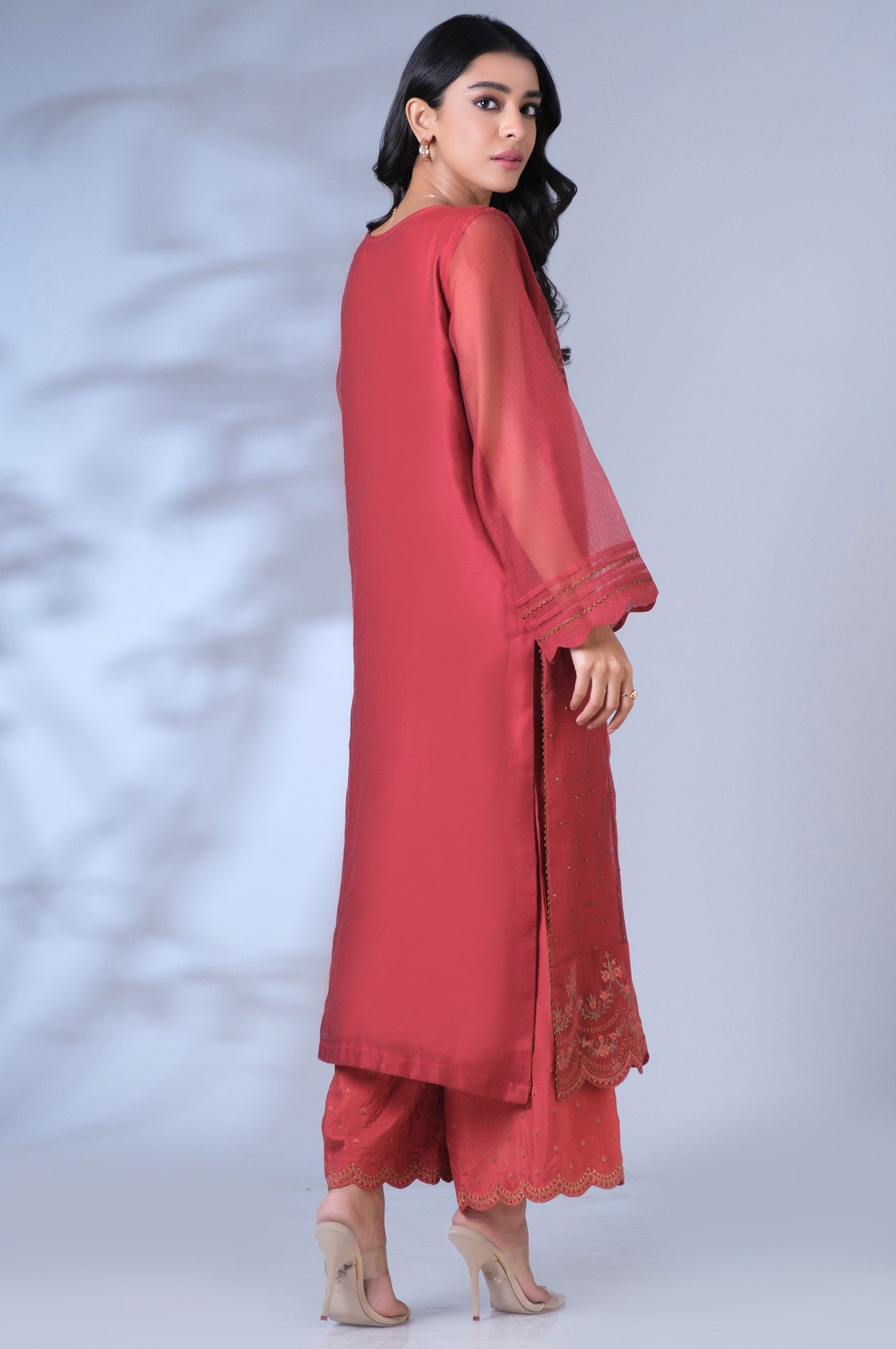 Stitched 2 Piece Khadi Net Embroidered Outfit