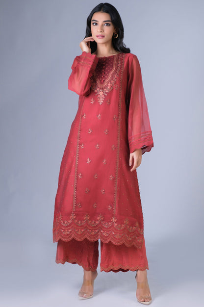 Stitched 2 Piece Khadi Net Embroidered Outfit