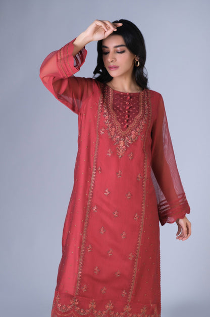 Stitched 2 Piece Khadi Net Embroidered Outfit