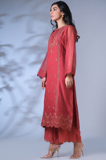 Stitched 2 Piece Khadi Net Embroidered Outfit