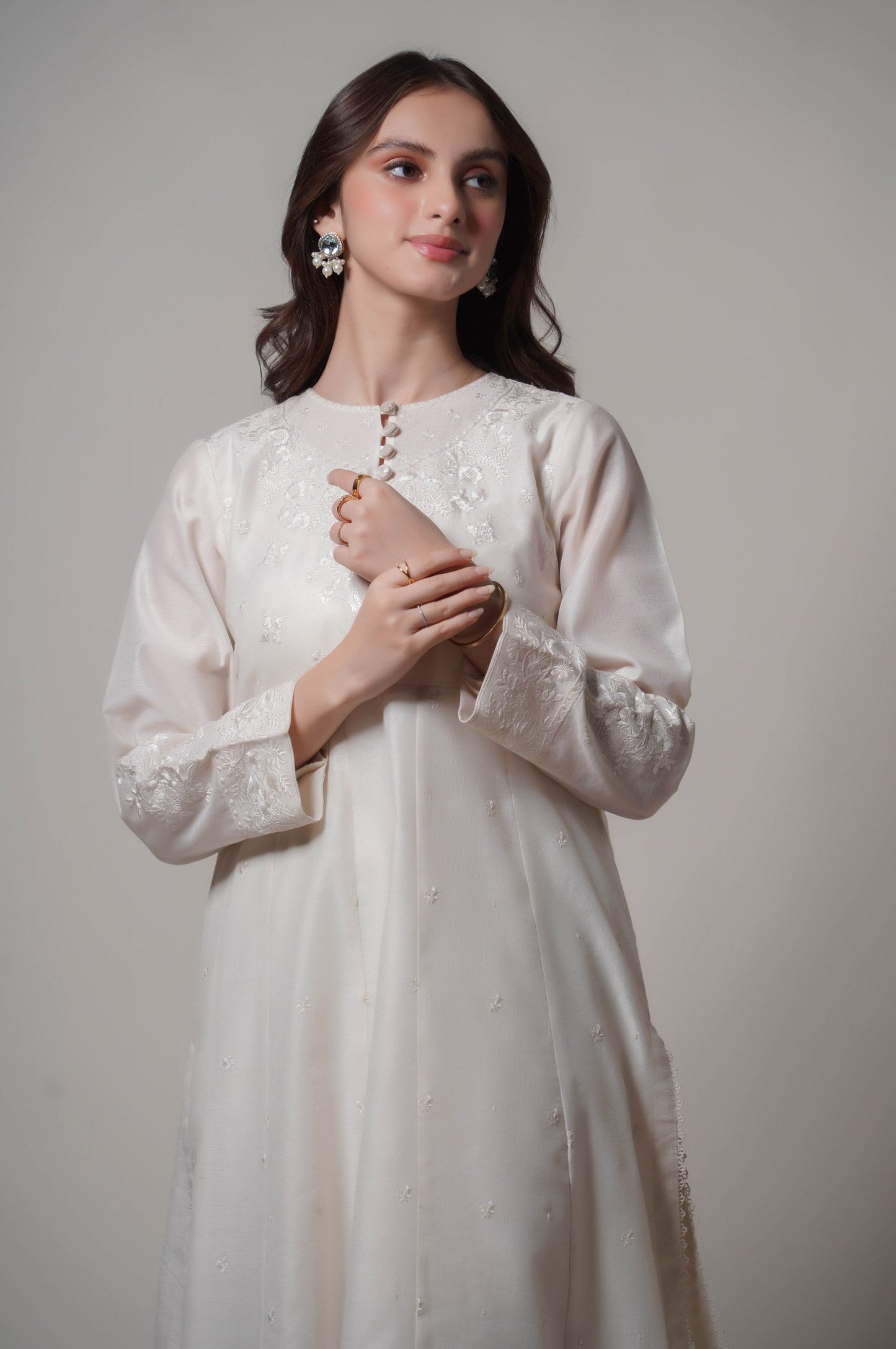Stitched 2 Piece Embroidered Cotton Net Outfit