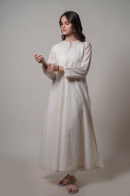 Stitched 2 Piece Embroidered Cotton Net Outfit