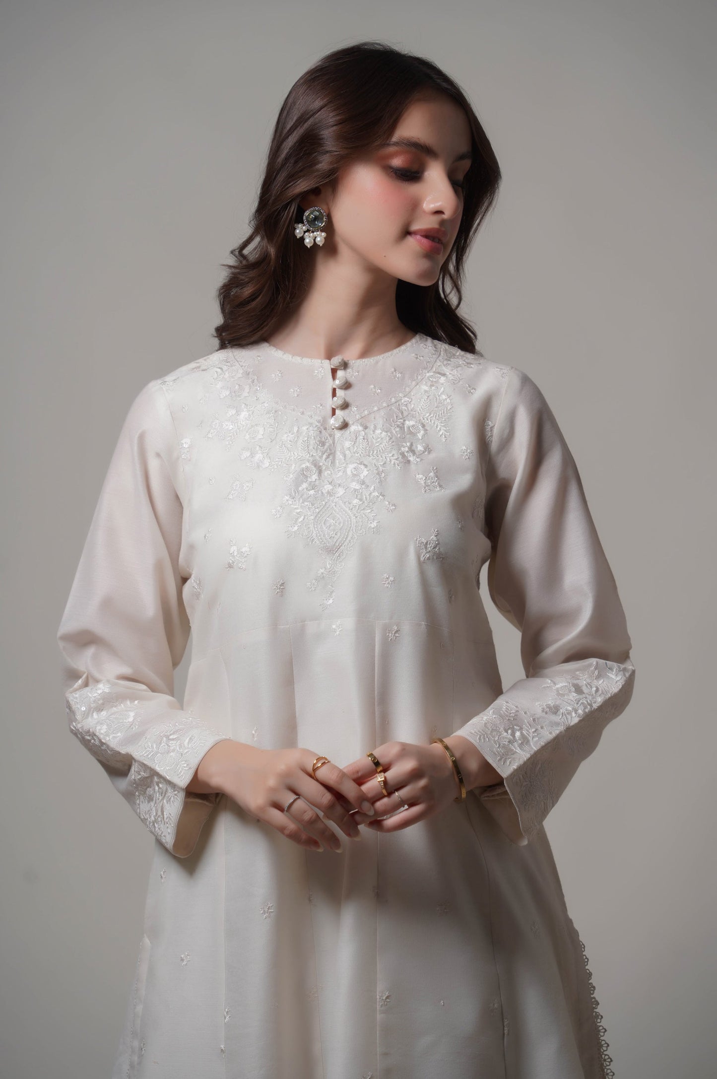 Stitched 2 Piece Embroidered Cotton Net Outfit