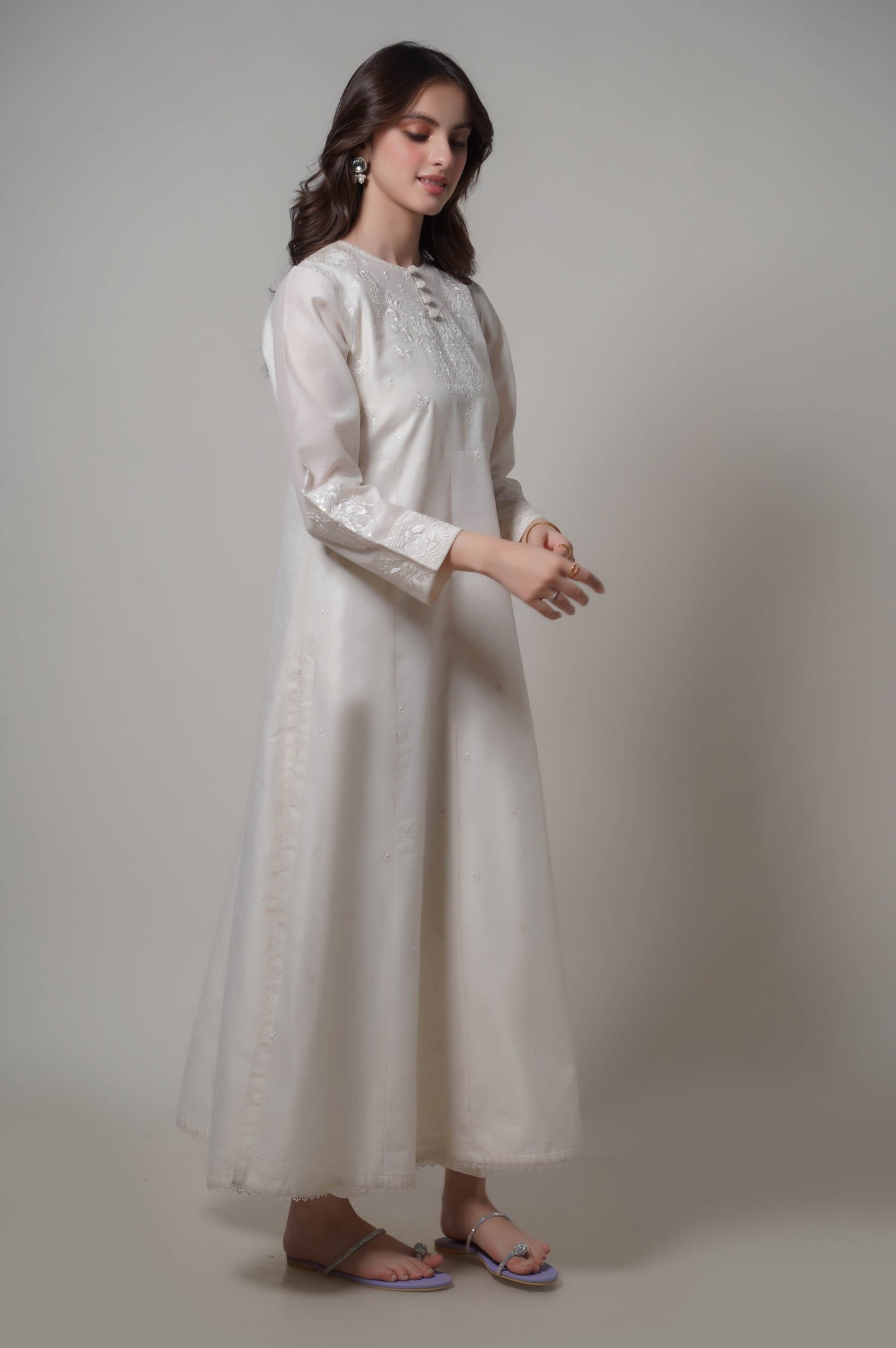 Stitched 2 Piece Embroidered Cotton Net Outfit