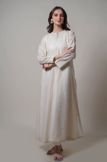 Stitched 2 Piece Embroidered Cotton Net Outfit