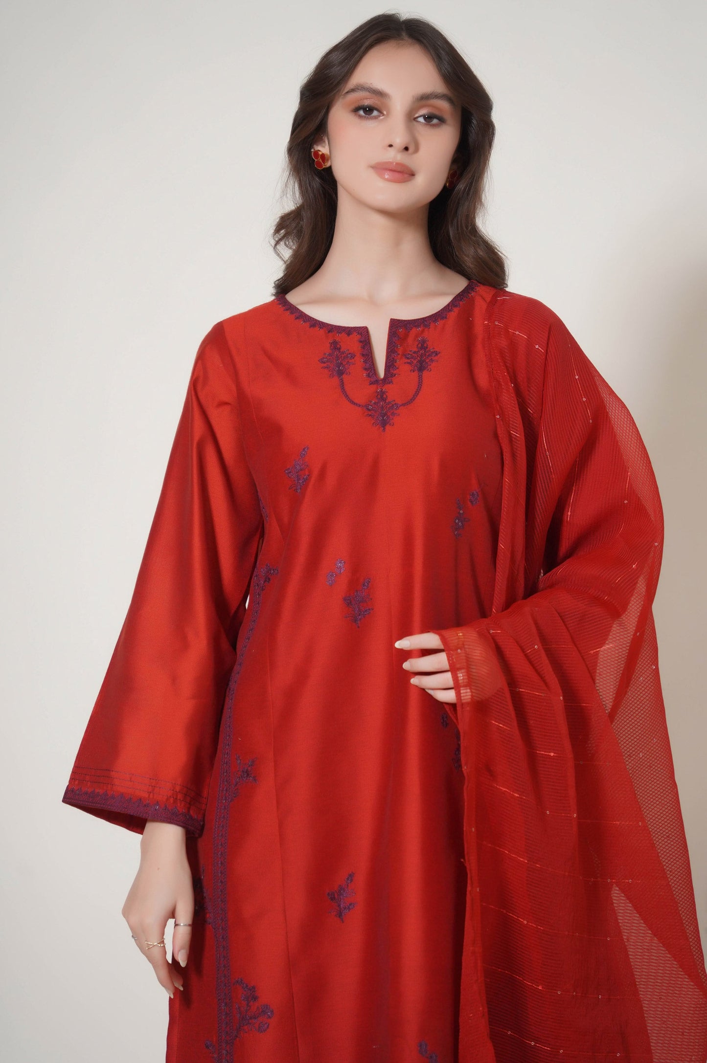 Stitched 2 Piece Embroidered Cotton Net Outfit