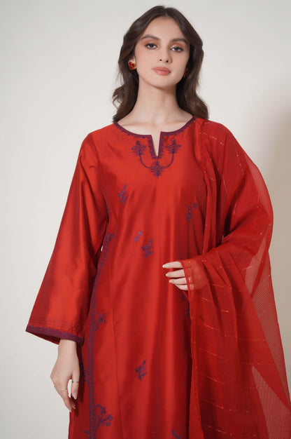 Stitched 2 Piece Embroidered Cotton Net Outfit