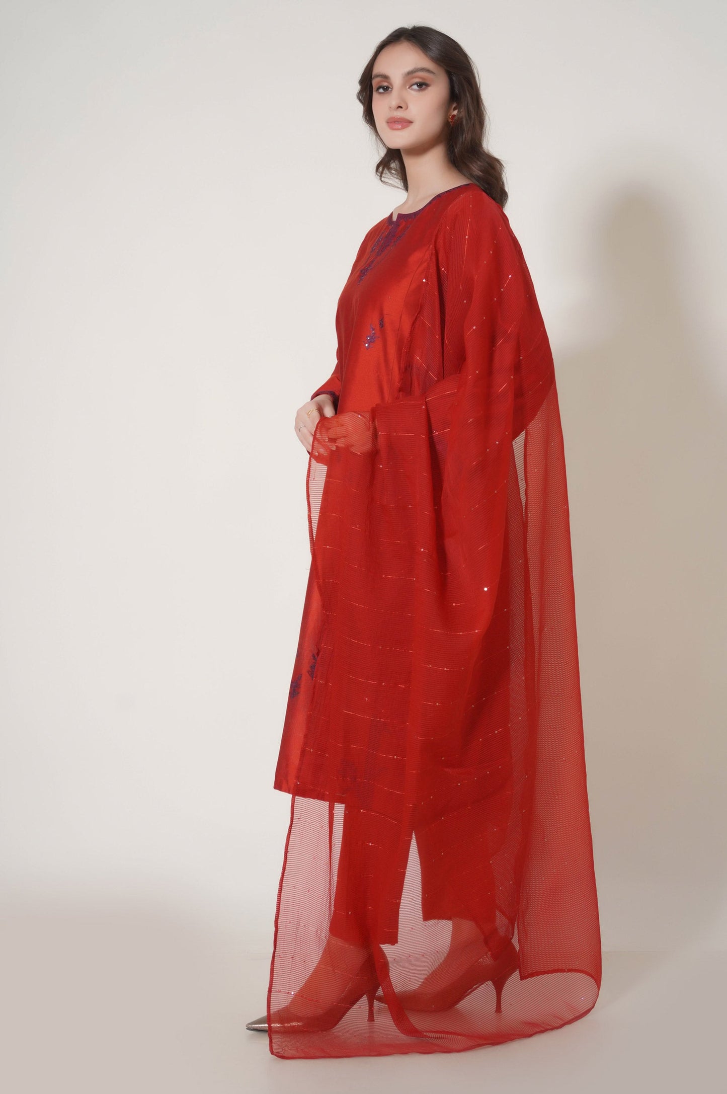 Stitched 2 Piece Embroidered Cotton Net Outfit