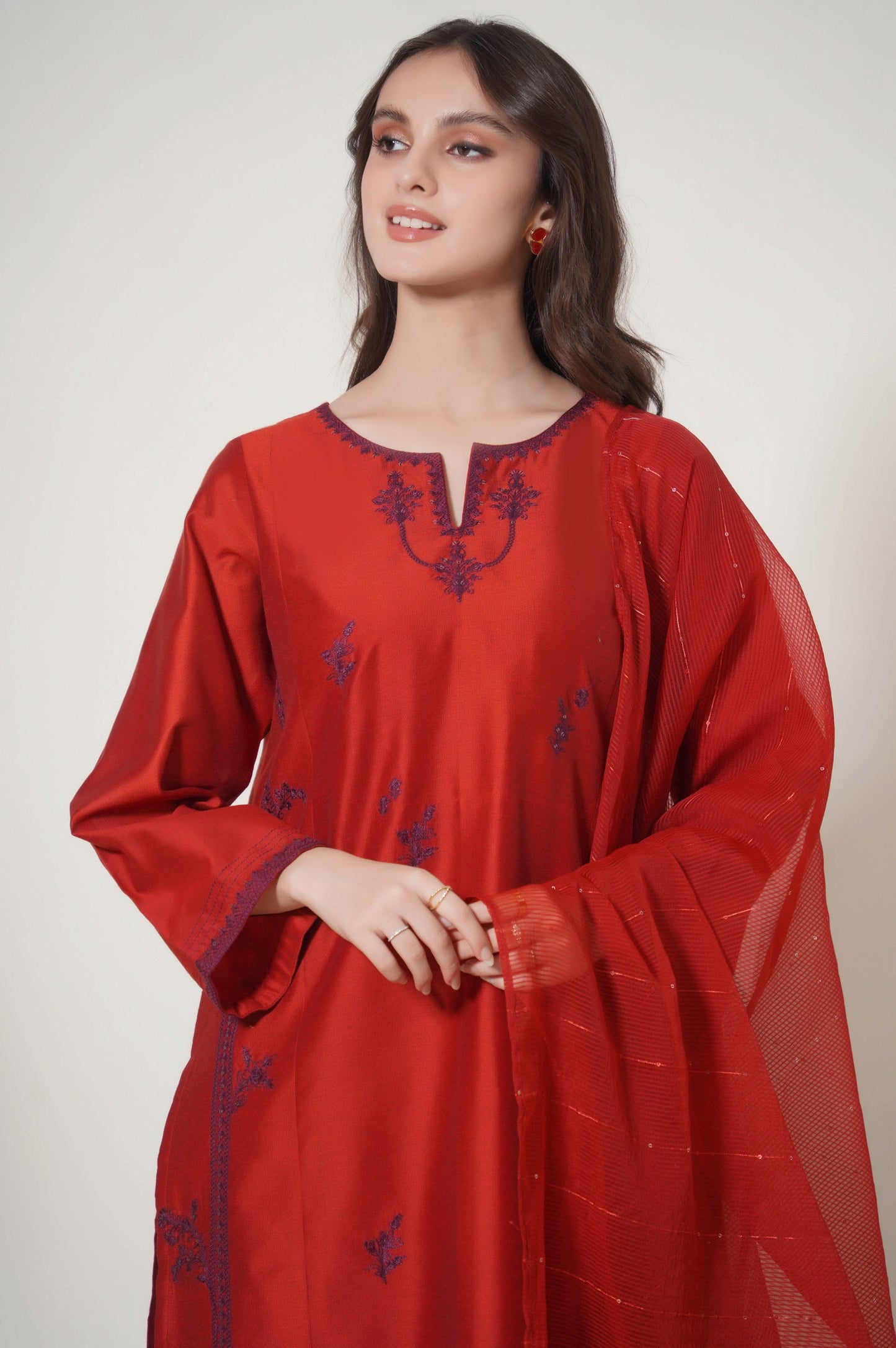 Stitched 2 Piece Embroidered Cotton Net Outfit