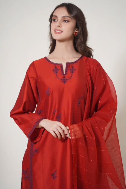 Stitched 2 Piece Embroidered Cotton Net Outfit