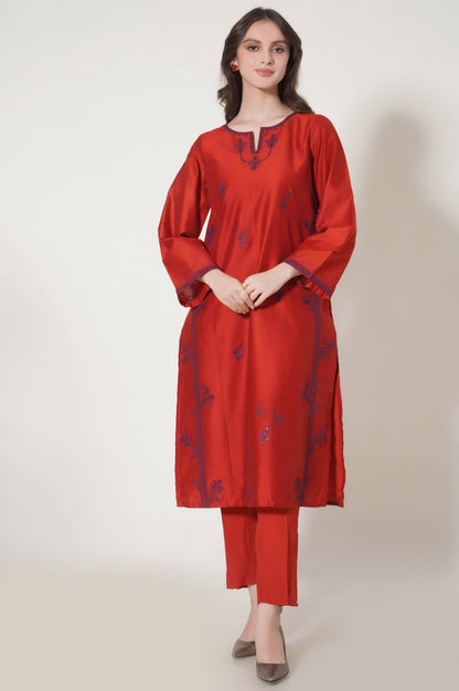 Stitched 2 Piece Embroidered Cotton Net Outfit