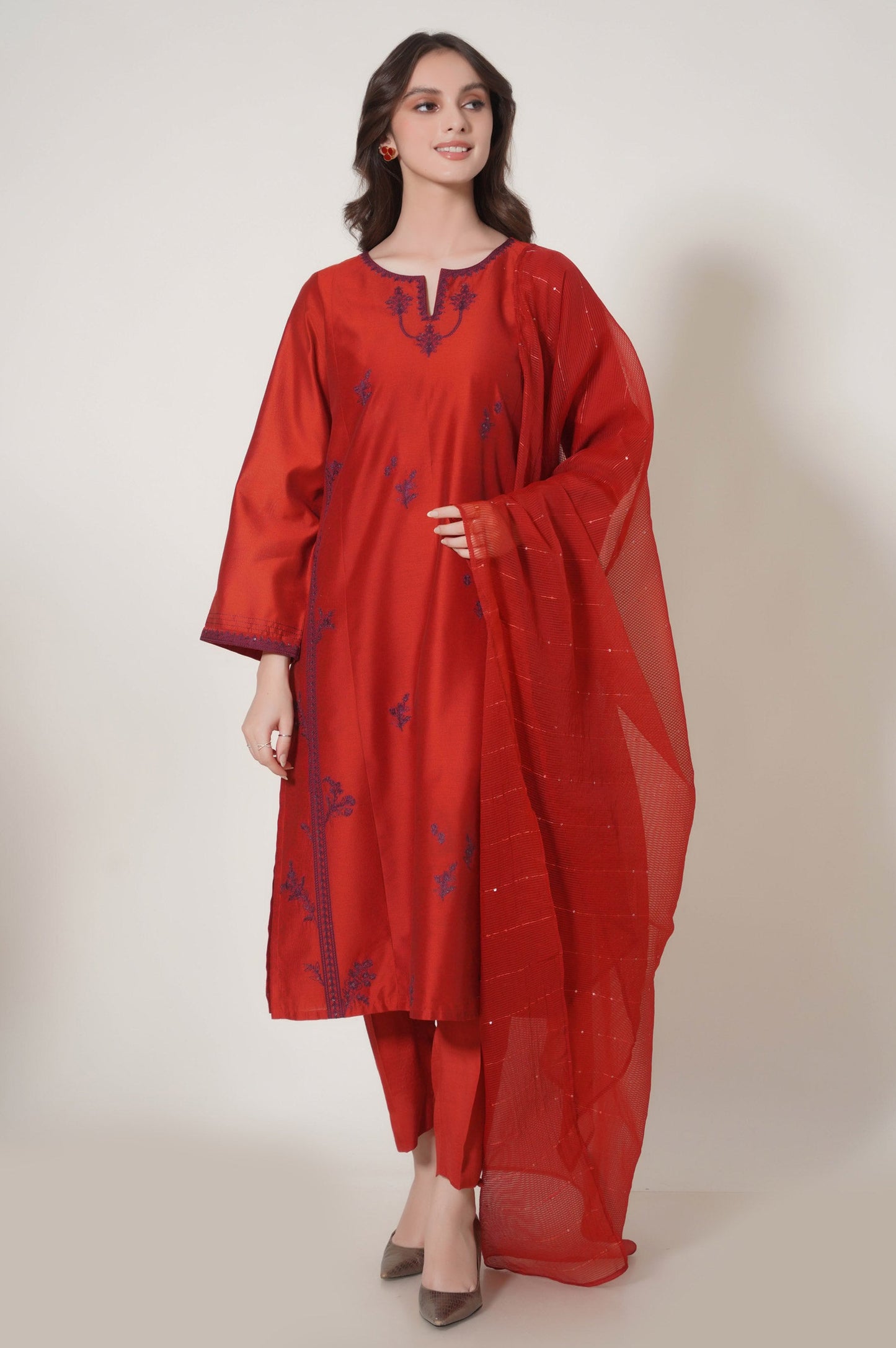 Stitched 2 Piece Embroidered Cotton Net Outfit