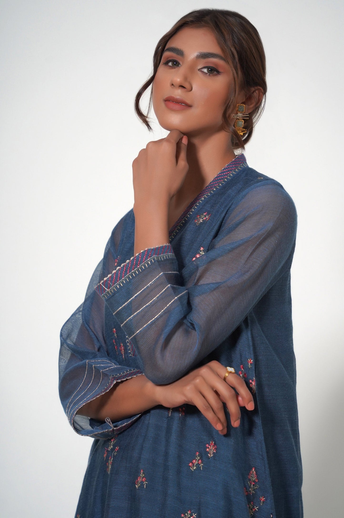 Stitched 2 Piece Khaddi Net Embroidered Outfit