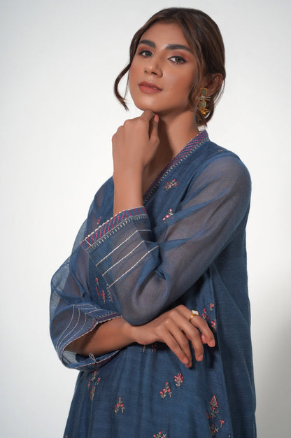 Stitched 2 Piece Khaddi Net Embroidered Outfit