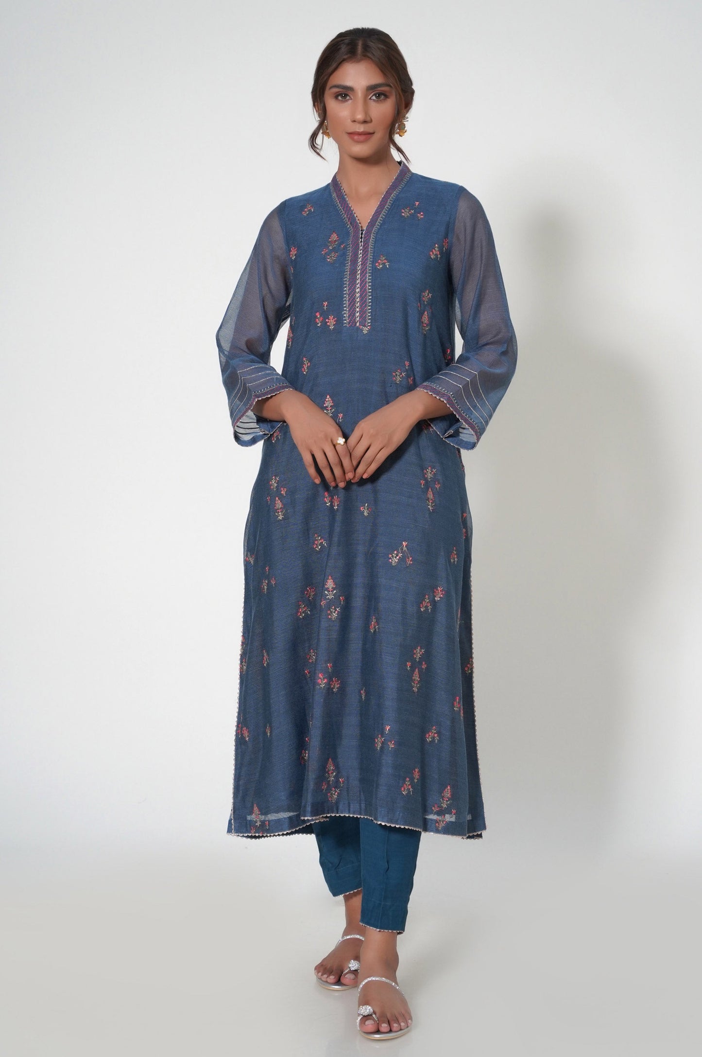 Stitched 2 Piece Khaddi Net Embroidered Outfit