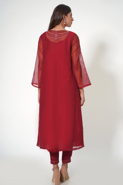 Stitched 2 Piece Khadi Net Embroidered Outfit