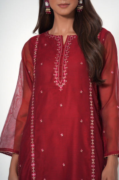 Stitched 2 Piece Khadi Net Embroidered Outfit