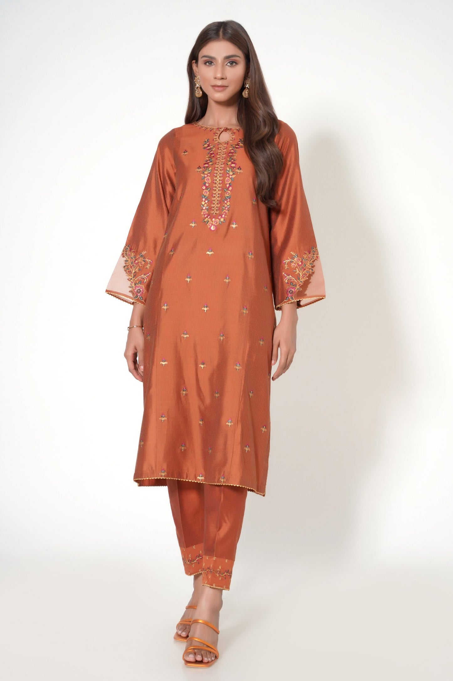 Stitched 2 Piece Embroidered Zari Cotton Silk Outfit