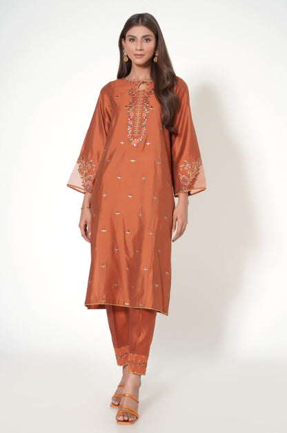 Stitched 2 Piece Embroidered Zari Cotton Silk Outfit