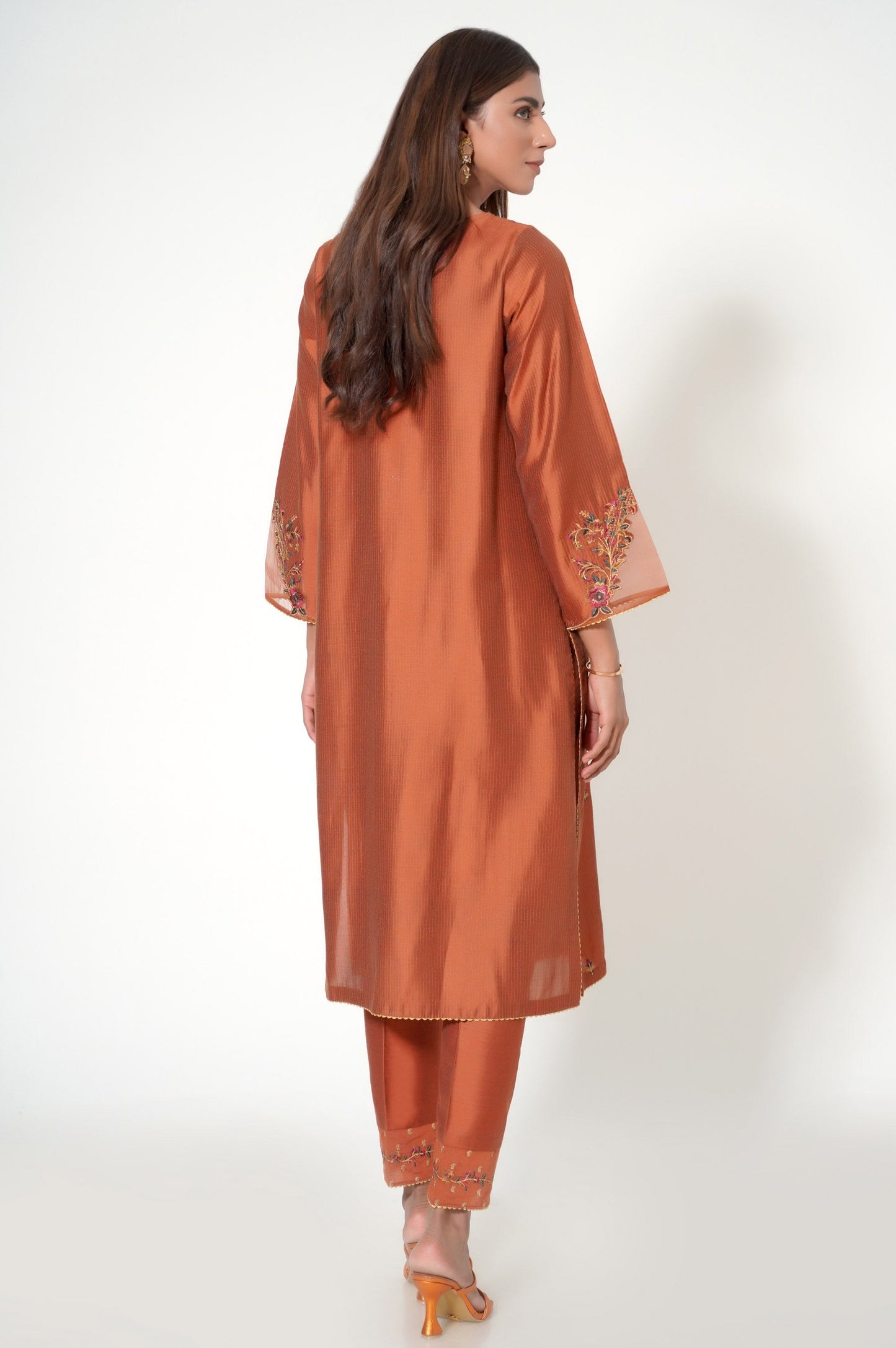 Stitched 2 Piece Embroidered Zari Cotton Silk Outfit