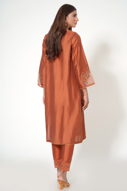 Stitched 2 Piece Embroidered Zari Cotton Silk Outfit