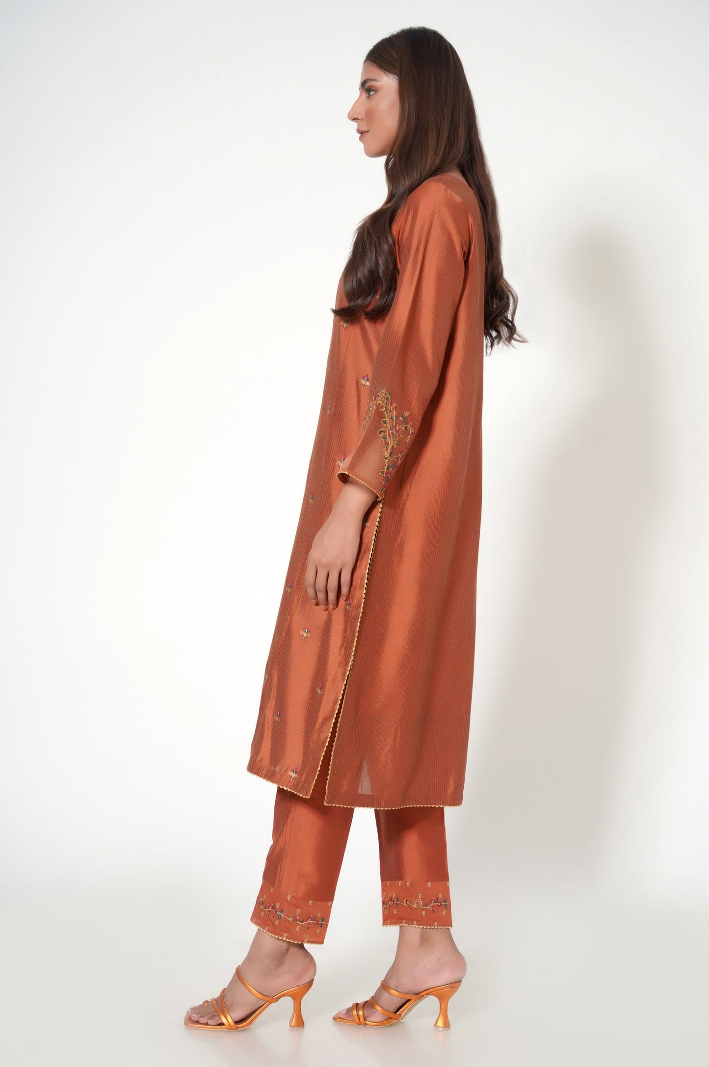 Stitched 2 Piece Embroidered Zari Cotton Silk Outfit