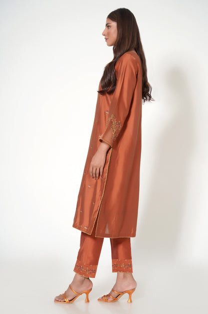 Stitched 2 Piece Embroidered Zari Cotton Silk Outfit