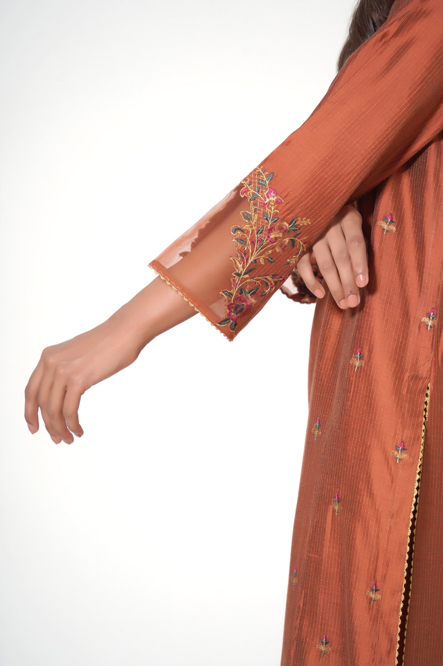 Stitched 2 Piece Embroidered Zari Cotton Silk Outfit