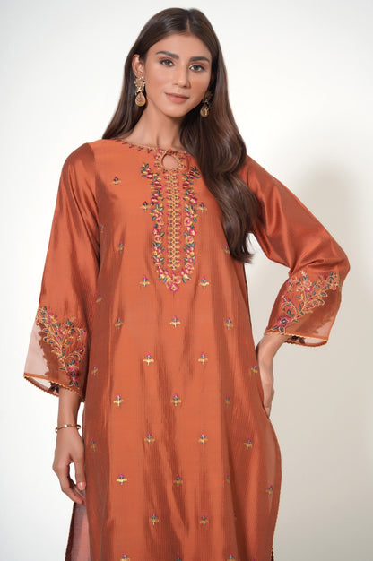 Stitched 2 Piece Embroidered Zari Cotton Silk Outfit