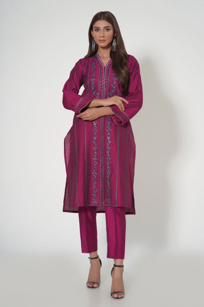 Stitched 2 Piece Embroidered Zari Cotton Silk Outfit