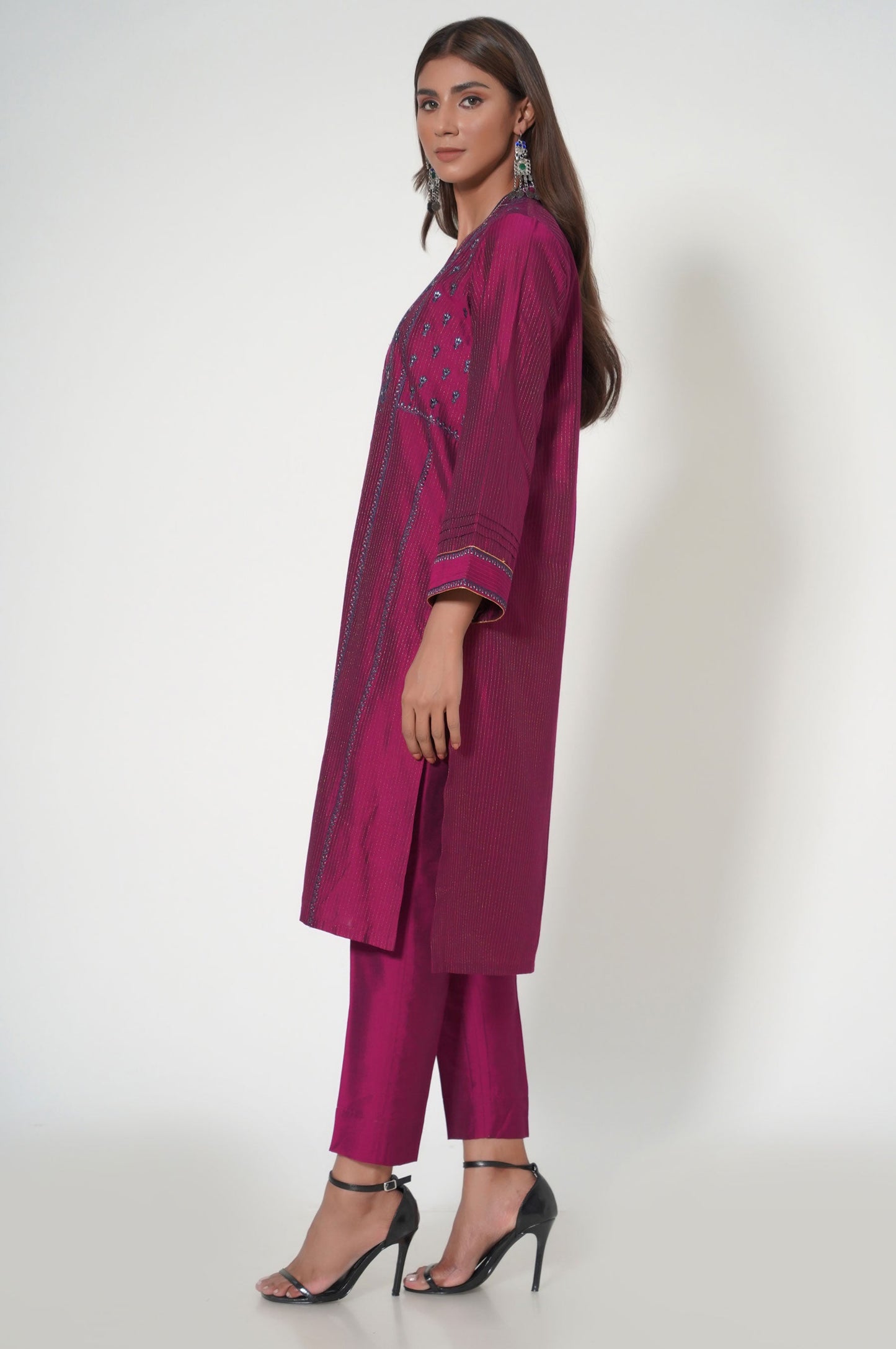 Stitched 2 Piece Embroidered Zari Cotton Silk Outfit