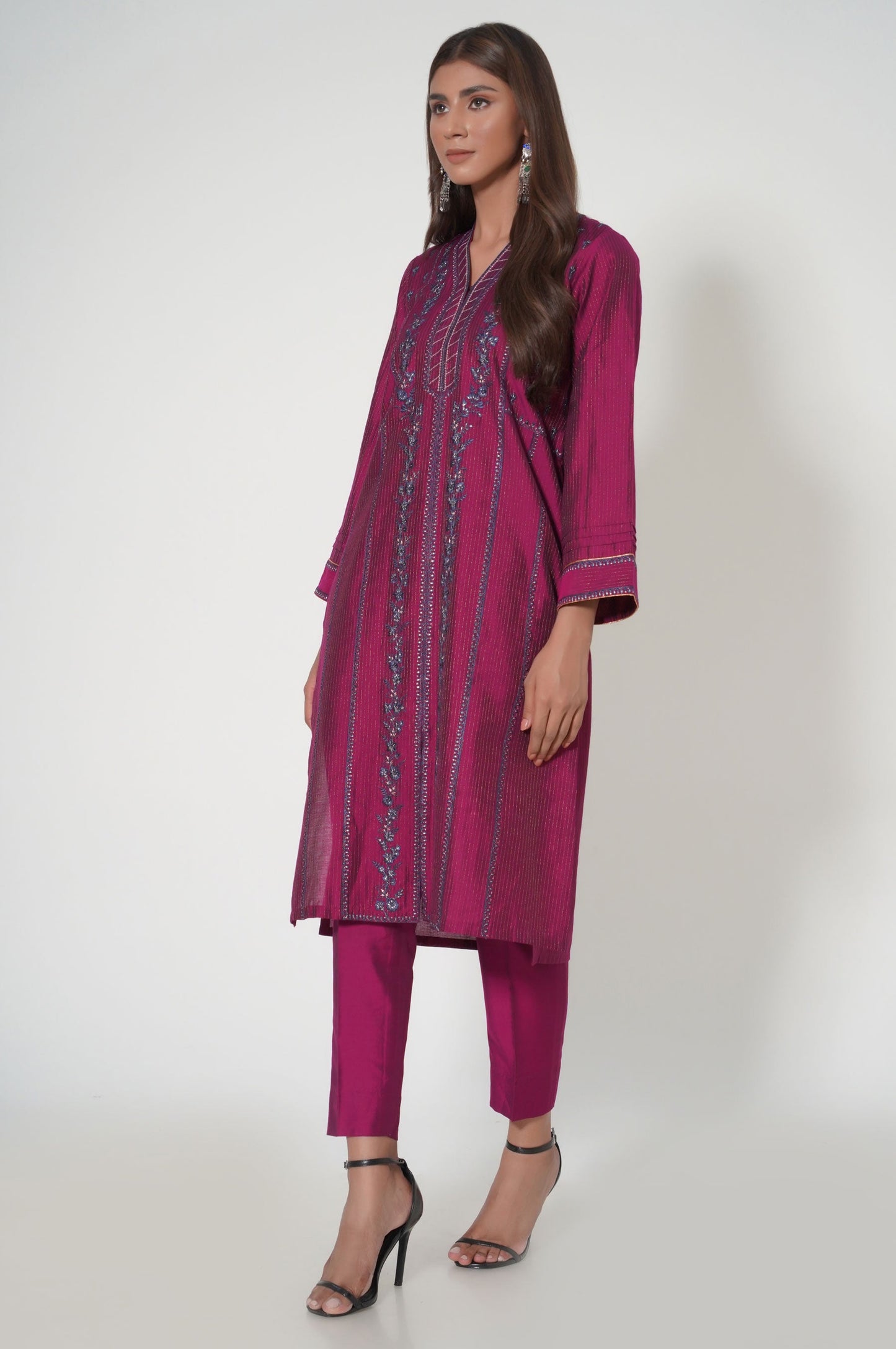Stitched 2 Piece Embroidered Zari Cotton Silk Outfit