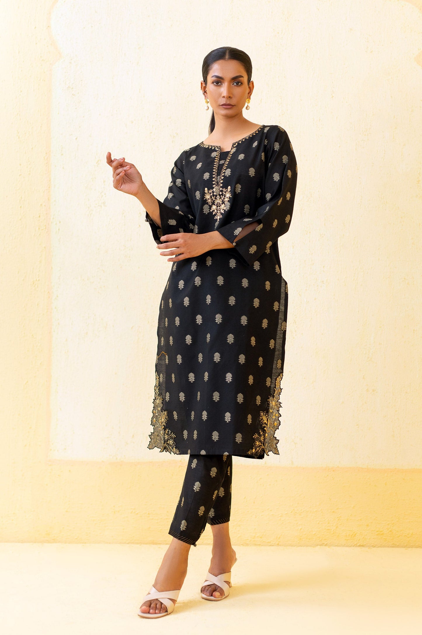 Stitched 2 Piece Embroidered Cotton Silk Outfit