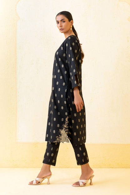 Stitched 2 Piece Embroidered Cotton Silk Outfit